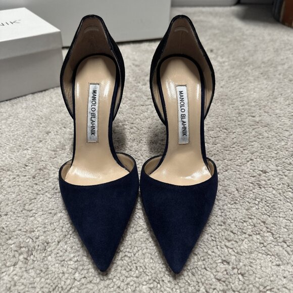 Manolo Blahnik Tayler D'Orsay BB Pumps Sz 35 / 5 Black to Navy Ombre New in Box - Picture 15 of 16